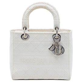 Dior Cannage Lady D Lite in tela ricamata bianco Medium