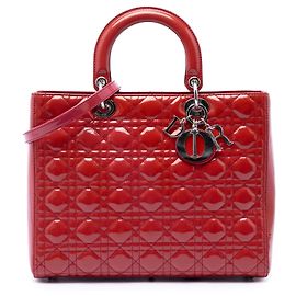 Lady Dior Cannage in vernice rosa, Large