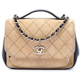 Chanel Beige Medium CC Quilted Suede Business Affinity Flap