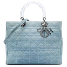 Lady Dior aus blauem Large Denim mit Cannage-Acrylgriffen von Dior