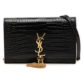 Borsa a tracolla Kate con nappa con stampa coccodrillo e nappa nera Saint Laurent