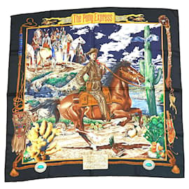 Hermès The Pony Express Seidenschal 90 cm Schwarz Carré