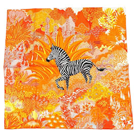 Carré Hermès Mountain Zebra 90 cm Seta Arancione