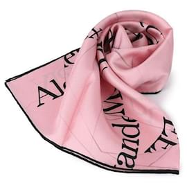 Sciarpa in seta Alexander McQueen con stampa logo rosa e nera - Alexander Mcqueen