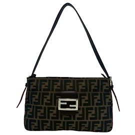 Bolso de hombro de piel y lona Zucca Fendi