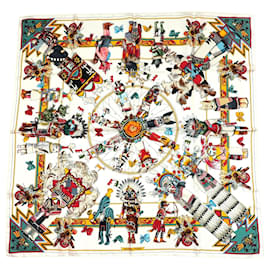 Pañuelo Hermès Kachina por Kermit Oliver 90 cm Seda Blanca