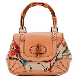 Bolsa de alça Gucci Bamboo Floral Print Canvas and Leather