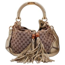 Gucci Borsa Hobo Shopper in Tela Monogramma e Bambù