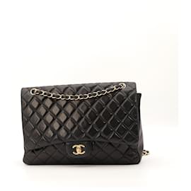 Chanel Classic Flap Medium Tasche aus schwarzem Lammleder