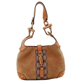 Gucci Jackie Borsa Hobo Scamosciato Beige Tela Monogramma