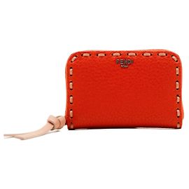 Fendi Roma Portafoglio in pelle arancione con zip