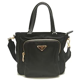 Borsa a mano nera in nylon e pelle Prada