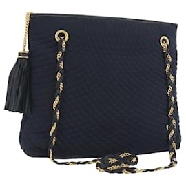 Borsa a Spalla con Catena BALLY Nylon Navy Gold Tone Auth 192792 - Bally