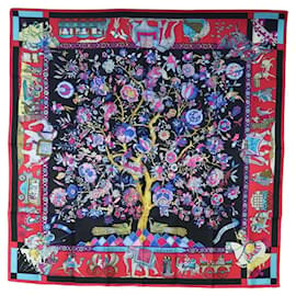 Hermès HERMES Carre 90 Scarf éphantaisies indiennesé Silk Red Black Auth am12080M