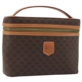 Céline CELINE Beauty Case Macadam in PVC e Pelle Marrone con Finiture Oro Autentico ep15314A