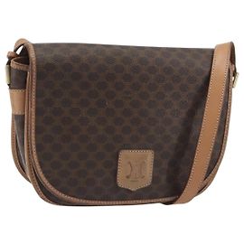 Céline CELINE Borsa a Spalla Macadam in PVC e Pelle Marrone con Dettagli Dorati Auth ep15274