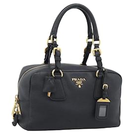 Borsa a mano PRADA in pelle nera con dettagli dorati Auth yk20656SAM - Prada
