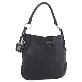 Borsa a tracolla PRADA in pelle nera argento ka5401V