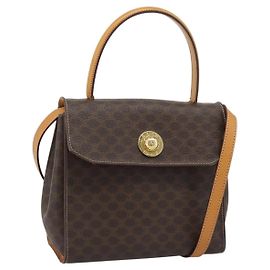 Céline Bolso CELINE Macadam Canvas Star Ball PVC Cuero 2way Marrón Oro Auth 194593