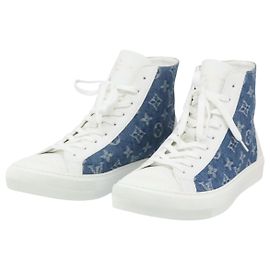 Sneakers alte LOUIS VUITTON Monogram Denim Tattoo Line Blue LV Auth BA14108M