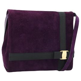 Bolso de hombro Salvatore Ferragamo Vala de ante morado y oro Auth BA14151A
