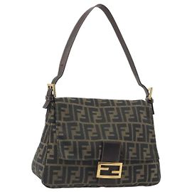 FENDI Borsa a Spalla Mamma Baguette in Tela Zucca Marrone con Tonalità Oro Autentica yk20702SAM