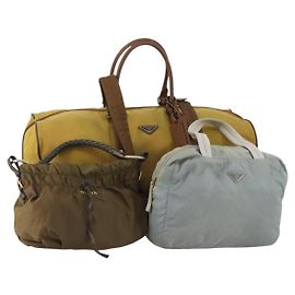 Borsa Boston PRADA Borsa a Mano Nylon 3 Set Khaki Blue Auth 191805