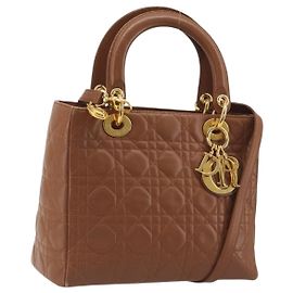 Borsa Christian Dior Lady Dior Canage in pelle di agnello 2way Marrone Oro Auth ep15615V