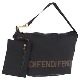 FENDI Schultertasche Canvas Schwarz Gold Auth mr2741
