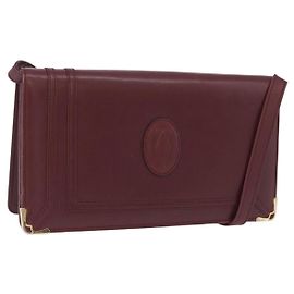 Borsa a Spalla CARTIER Must Line Pelle Bordeaux Gold Tone Auth ka5348