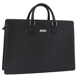 Borsa Business BURBERRY in pelle nera con dettagli argento Auth ep15311