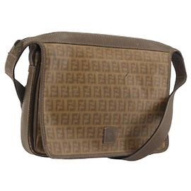 Borsa a tracolla FENDI Zucchino in PVC e pelle marrone Auth ep15338