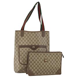 Clutch e borsa Tote GUCCI GG Supreme in PVC e pelle 2 Set Beige Oro Auth 192415 - Gucci