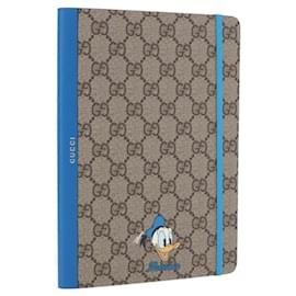 GUCCI GG Supreme Disney Donald Duck Note Book Leather Beige Blue Auth SW2663M - Gucci