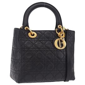 Borsa Christian Dior Lady Dior Canage in pelle 2way Nero Oro Auth ep15594V
