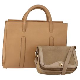 Bolso de Hombro Christian Dior Cuero Gamuza 2 Set Beige Auth 192891