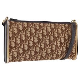 Bolso de hombro Christian Dior Trotter Canvas Beige Oro Auth 193513
