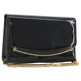 Borsa a Spalla con Catena BALLY in Pelle Vernice Nera e Oro Auth bs36285A