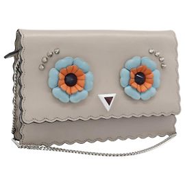 Portafoglio a tracolla con catena FENDI in pelle Rosa Argento 8M0346 Auth ka5456A