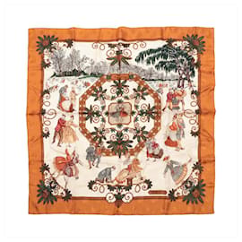 Foulard in seta Hermès Carré 90 "Joies d’Hiver" Marrone