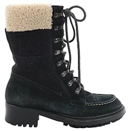 Botas Chanel de ante y piel de oveja negras G26245, Talla 35.5 EU
