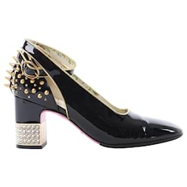 Décolleté Gucci Caspar in pelle vernice con cinturino Nero×Oro 492050, Taglia EU 38.5