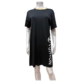 Louis Vuitton Schwarzes Baumwoll-T-Shirt-Kleid mit Monogramm-Details