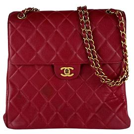 Borsa a tracolla Chanel in pelle di vitello martellata rossa