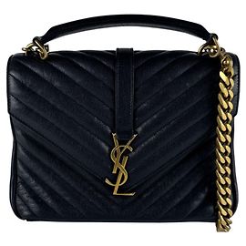 Bolso de hombro en cuero azul marino Saint Laurent