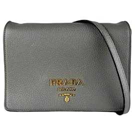 Borsa a tracolla in pelle grigia Prada