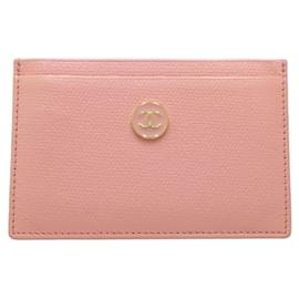 Tarjetero de piel de becerro granulada rosa Chanel