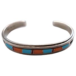 Autre Marque Bracciale Rigido Navajo Wilbert Muskett in Turchese e Corallo