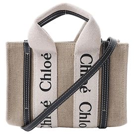 Borsa 2Way in tela e pelle Chloé Woody Mini Beige x Black