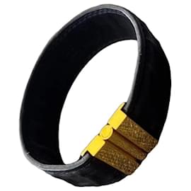 Hermès Black Leather Bracelet with Gold Buckle